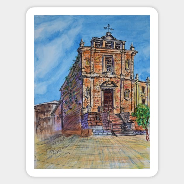 Watercolor sketch - Chiesa di Santa Chiara. Enna, Sicily Sticker by IgorPozdnyakov